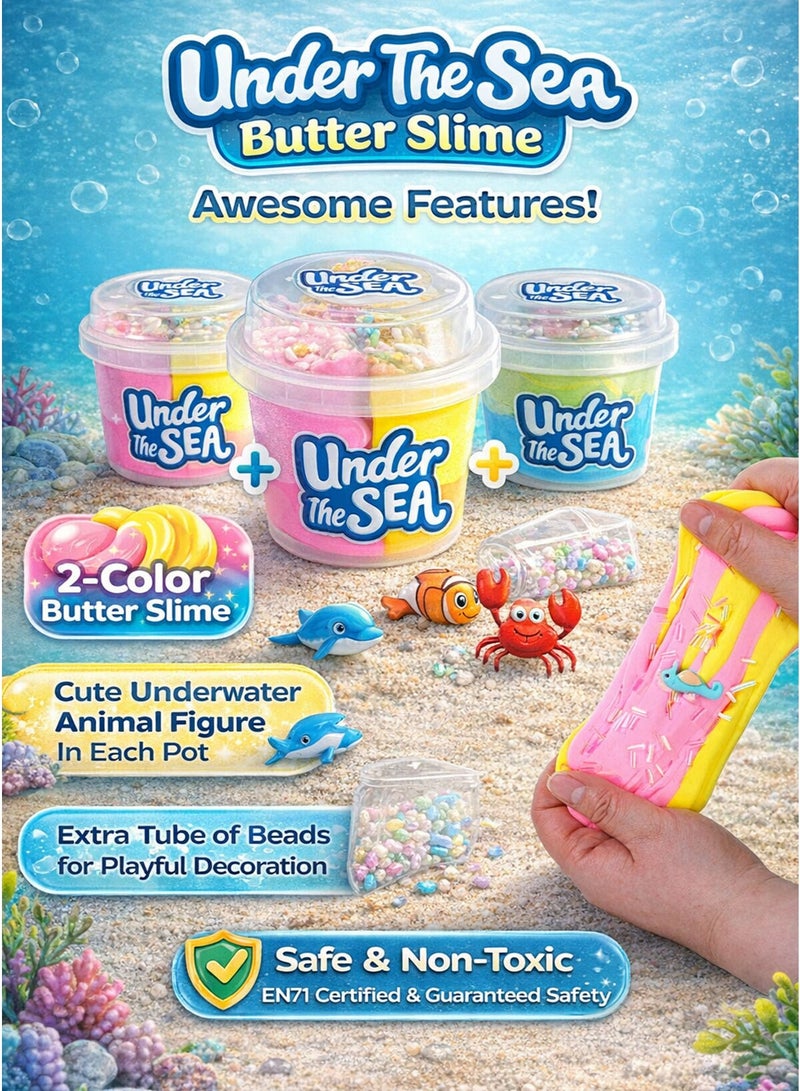 Greateam Under The Sea Butter Slime Set of 12 (40-44G Each Pot) 2-Color Soft Stretchy Slime with Marine Animal Figure & Tube Beads Sensory Toy for Kids 3+ Years EN71 Certified Safe Non-Toxic Slime Ocean Theme Party Favors, Return Gifts, Boys & Girls Creative Play Toy Children Educational Learning Toy Best Gift for Ramadan - Image 2